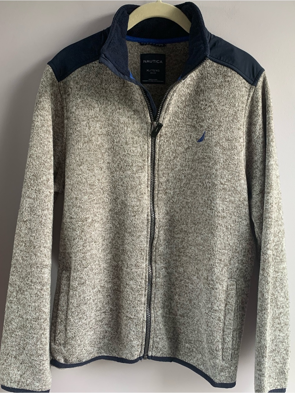 Nautica Knit Jacket Heathered Grey Navy Full Zip Logo Soft Warm Kids Boys XL